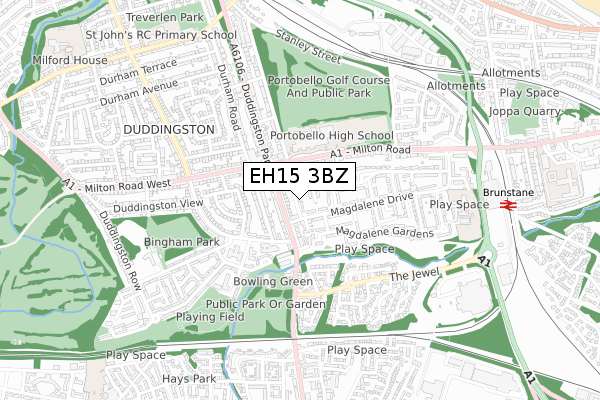 EH15 3BZ map - small scale - OS Open Zoomstack (Ordnance Survey)