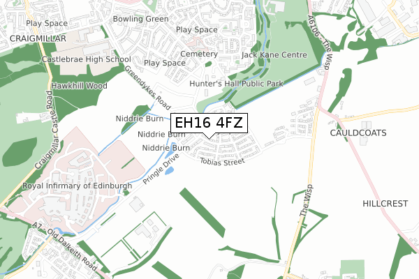EH16 4FZ map - small scale - OS Open Zoomstack (Ordnance Survey)