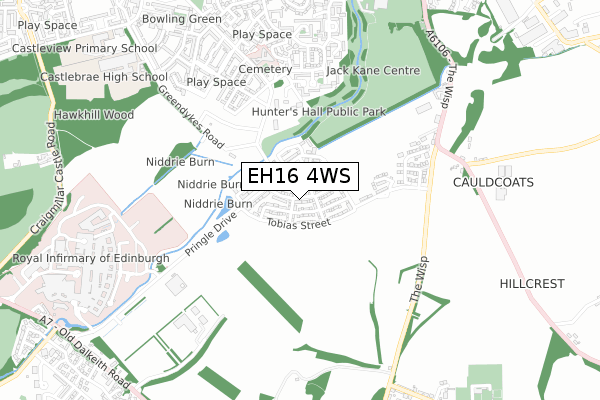 EH16 4WS map - small scale - OS Open Zoomstack (Ordnance Survey)