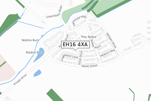 EH16 4XA map - large scale - OS Open Zoomstack (Ordnance Survey)