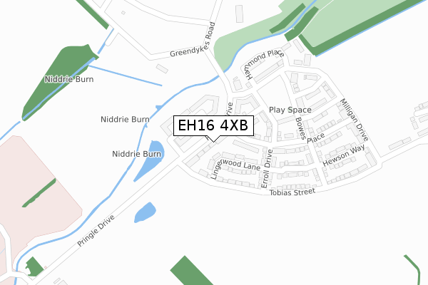 EH16 4XB map - large scale - OS Open Zoomstack (Ordnance Survey)