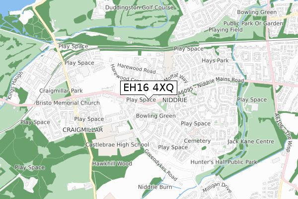 EH16 4XQ map - small scale - OS Open Zoomstack (Ordnance Survey)