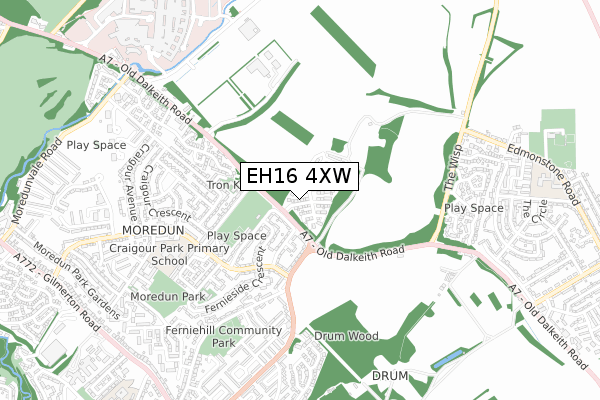EH16 4XW map - small scale - OS Open Zoomstack (Ordnance Survey)