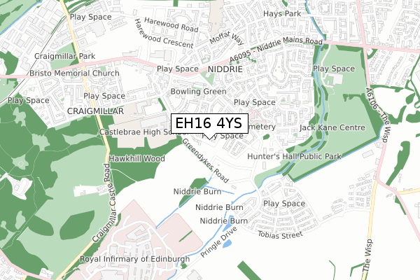 EH16 4YS map - small scale - OS Open Zoomstack (Ordnance Survey)