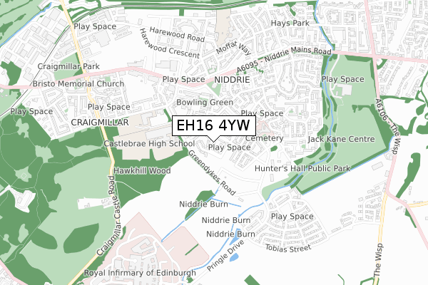 EH16 4YW map - small scale - OS Open Zoomstack (Ordnance Survey)