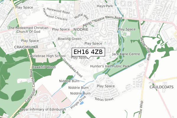 EH16 4ZB map - small scale - OS Open Zoomstack (Ordnance Survey)