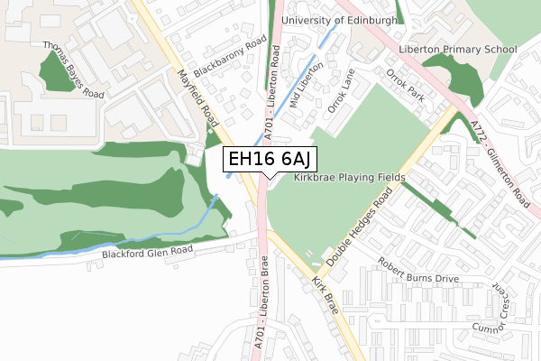 EH16 6AJ map - large scale - OS Open Zoomstack (Ordnance Survey)