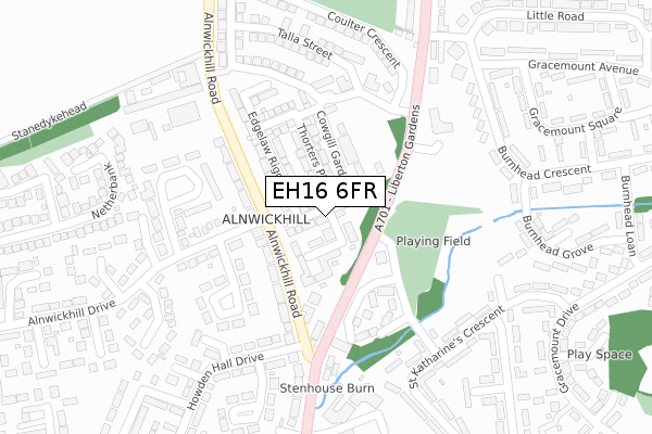 EH16 6FR map - large scale - OS Open Zoomstack (Ordnance Survey)