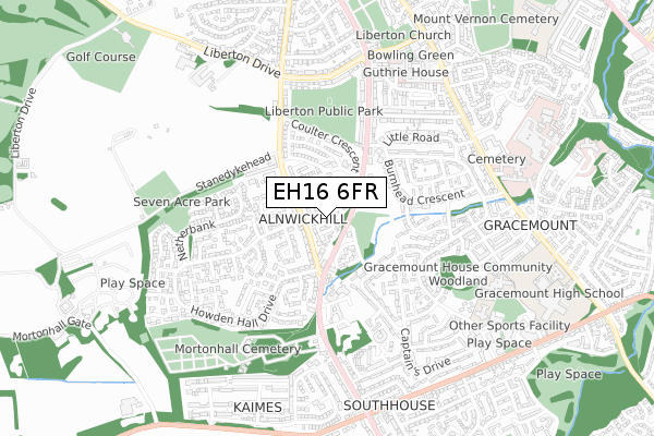 EH16 6FR map - small scale - OS Open Zoomstack (Ordnance Survey)