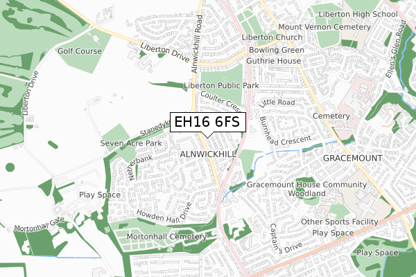 EH16 6FS map - small scale - OS Open Zoomstack (Ordnance Survey)