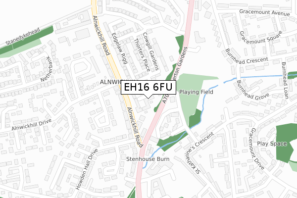 EH16 6FU map - large scale - OS Open Zoomstack (Ordnance Survey)