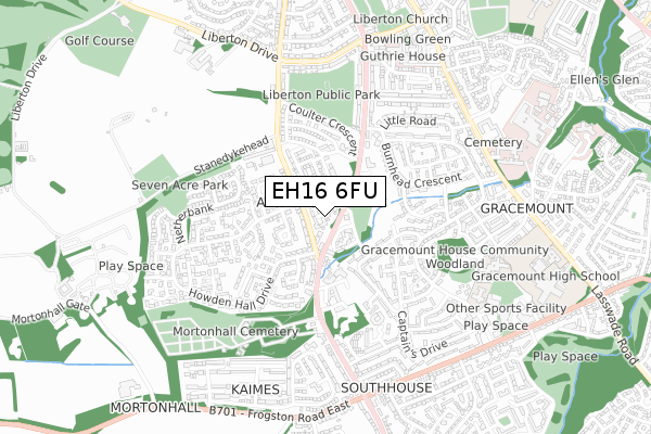 EH16 6FU map - small scale - OS Open Zoomstack (Ordnance Survey)