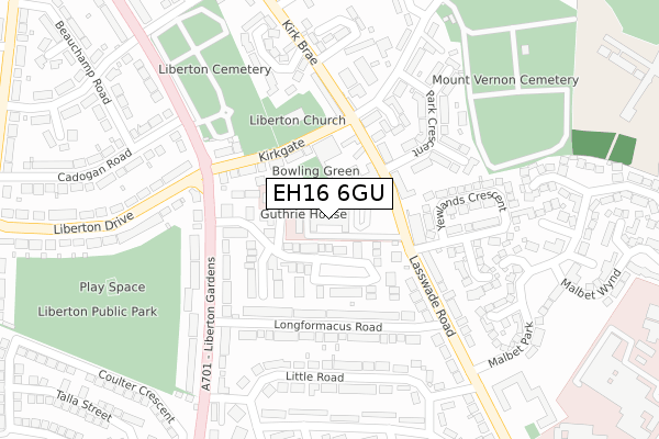 EH16 6GU map - large scale - OS Open Zoomstack (Ordnance Survey)