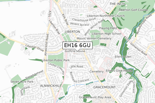 EH16 6GU map - small scale - OS Open Zoomstack (Ordnance Survey)