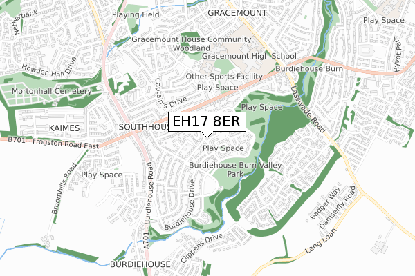 EH17 8ER map - small scale - OS Open Zoomstack (Ordnance Survey)