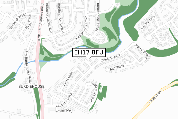 EH17 8FU map - large scale - OS Open Zoomstack (Ordnance Survey)