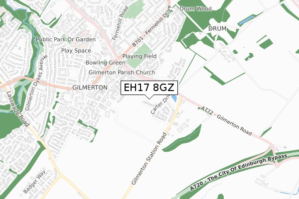 EH17 8GZ map - small scale - OS Open Zoomstack (Ordnance Survey)