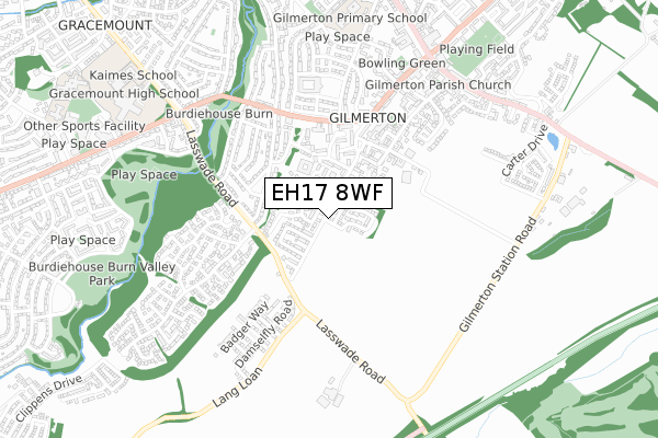 EH17 8WF map - small scale - OS Open Zoomstack (Ordnance Survey)