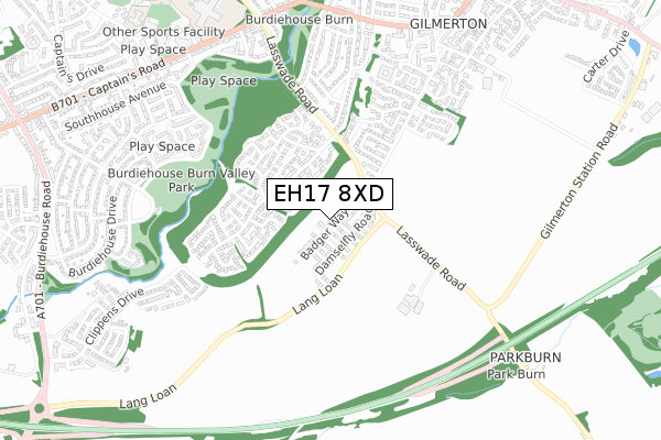 EH17 8XD map - small scale - OS Open Zoomstack (Ordnance Survey)