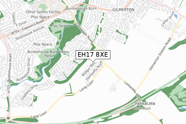 EH17 8XE map - small scale - OS Open Zoomstack (Ordnance Survey)