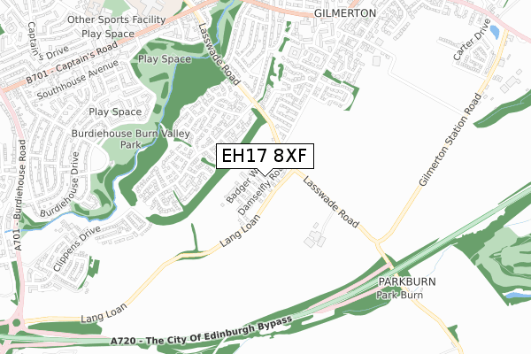 EH17 8XF map - small scale - OS Open Zoomstack (Ordnance Survey)