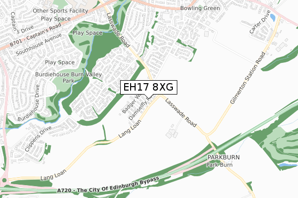 EH17 8XG map - small scale - OS Open Zoomstack (Ordnance Survey)