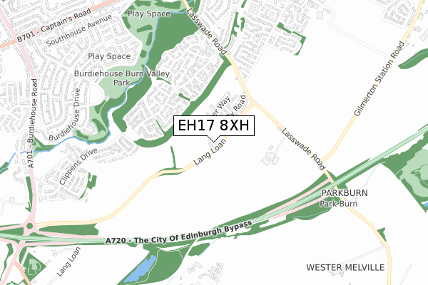 EH17 8XH map - small scale - OS Open Zoomstack (Ordnance Survey)