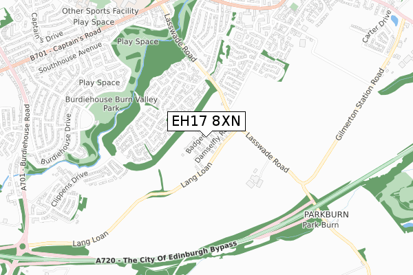 EH17 8XN map - small scale - OS Open Zoomstack (Ordnance Survey)