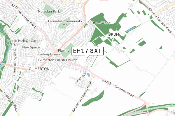 EH17 8XT map - small scale - OS Open Zoomstack (Ordnance Survey)