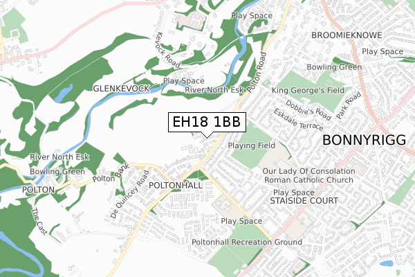 EH18 1BB map - small scale - OS Open Zoomstack (Ordnance Survey)