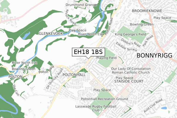 EH18 1BS map - small scale - OS Open Zoomstack (Ordnance Survey)