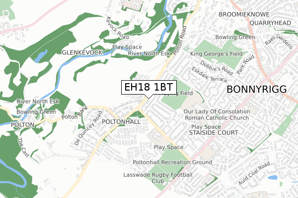 EH18 1BT map - small scale - OS Open Zoomstack (Ordnance Survey)