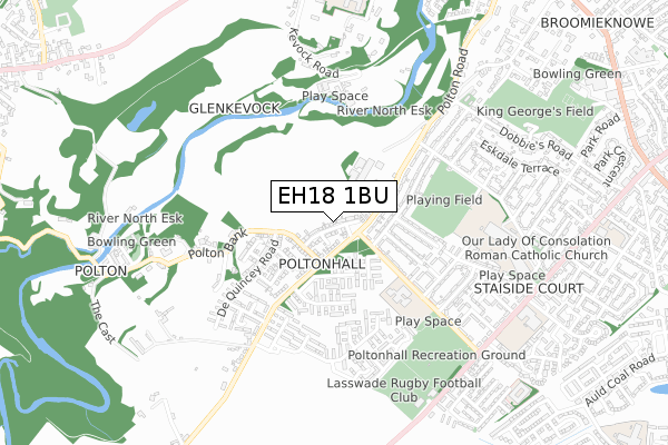 EH18 1BU map - small scale - OS Open Zoomstack (Ordnance Survey)