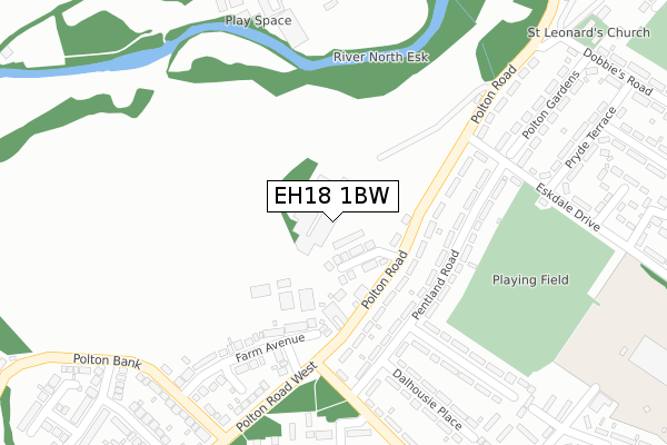 EH18 1BW map - large scale - OS Open Zoomstack (Ordnance Survey)