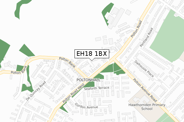 EH18 1BX map - large scale - OS Open Zoomstack (Ordnance Survey)