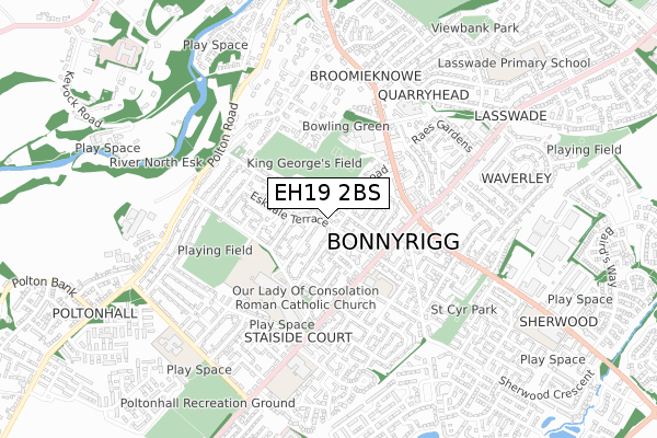 EH19 2BS map - small scale - OS Open Zoomstack (Ordnance Survey)