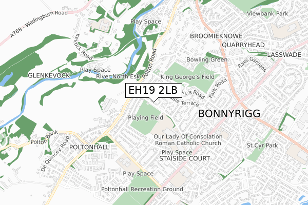 EH19 2LB map - small scale - OS Open Zoomstack (Ordnance Survey)