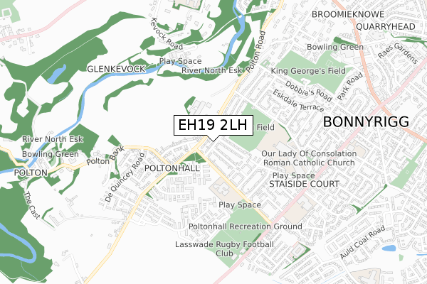 EH19 2LH map - small scale - OS Open Zoomstack (Ordnance Survey)