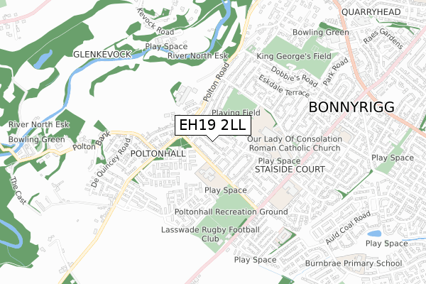 EH19 2LL map - small scale - OS Open Zoomstack (Ordnance Survey)