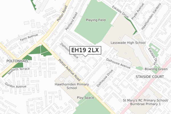 EH19 2LX map - large scale - OS Open Zoomstack (Ordnance Survey)