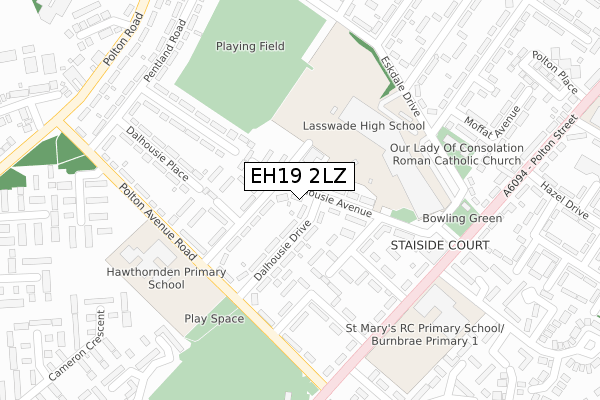 EH19 2LZ map - large scale - OS Open Zoomstack (Ordnance Survey)