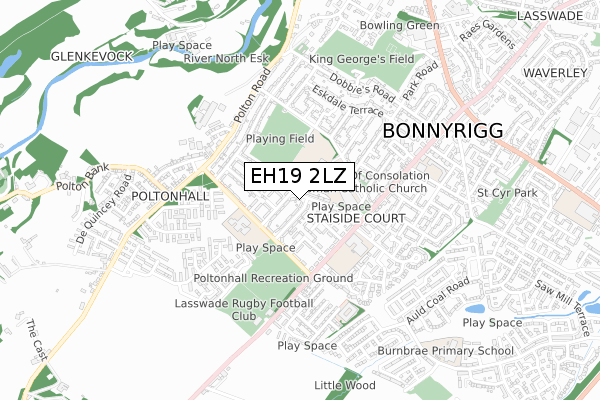 EH19 2LZ map - small scale - OS Open Zoomstack (Ordnance Survey)