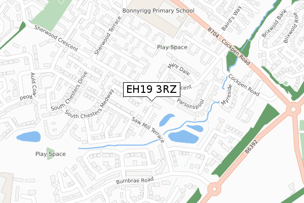 EH19 3RZ map - large scale - OS Open Zoomstack (Ordnance Survey)