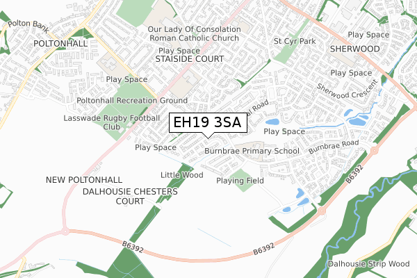 EH19 3SA map - small scale - OS Open Zoomstack (Ordnance Survey)