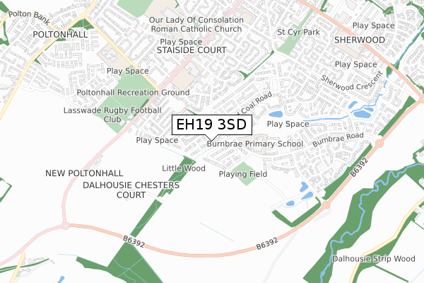 EH19 3SD map - small scale - OS Open Zoomstack (Ordnance Survey)