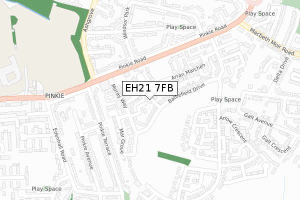 EH21 7FB map - large scale - OS Open Zoomstack (Ordnance Survey)
