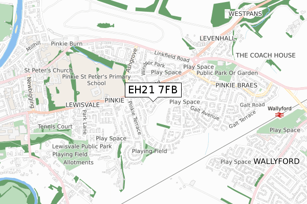 EH21 7FB map - small scale - OS Open Zoomstack (Ordnance Survey)