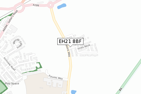 EH21 8BF map - large scale - OS Open Zoomstack (Ordnance Survey)