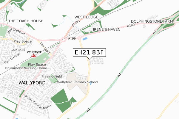 EH21 8BF map - small scale - OS Open Zoomstack (Ordnance Survey)