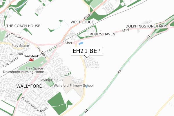 EH21 8EP map - small scale - OS Open Zoomstack (Ordnance Survey)